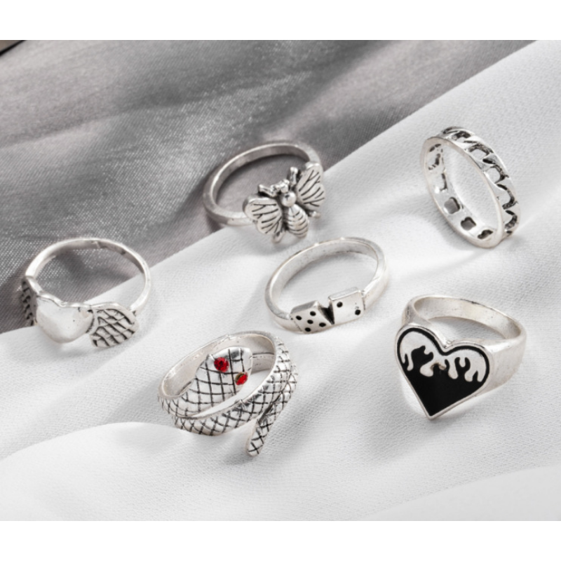 Wholesale Alloy Personality Chain Love Ring Set of 6